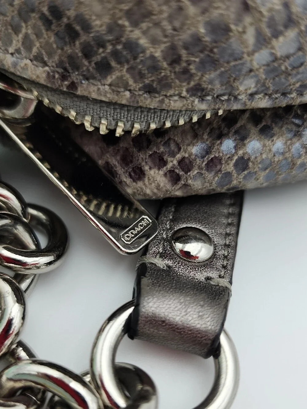 Coach Grey Snake-Print Crossbody Bag with Turn-Lock Closure